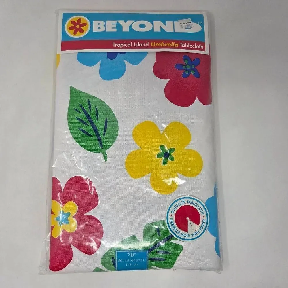 VINTAGE BED BATH & BEYOND UMBRELLA TABLECLOTH SUMMER FLORAL 70